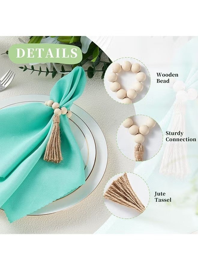 6 Pcs Napkin Rings, Wooden Napkin Rings, Wood Bead Napkin Rings for Table Decor, Napkin Rings for Decorations Dinnerware Sets, Spring Banquet, Wedding, Holiday Dinner Party - Image 5