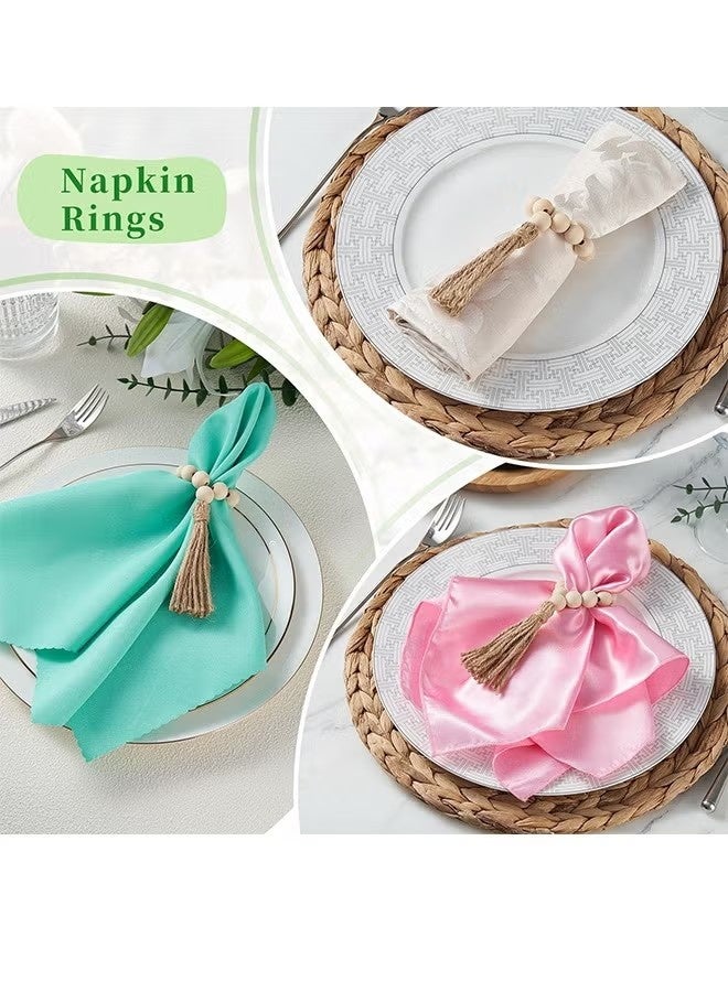 6 Pcs Napkin Rings, Wooden Napkin Rings, Wood Bead Napkin Rings for Table Decor, Napkin Rings for Decorations Dinnerware Sets, Spring Banquet, Wedding, Holiday Dinner Party - Image 4