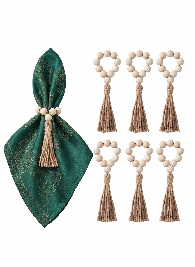 6 Pcs Napkin Rings, Wooden Napkin Rings, Wood Bead Napkin Rings for Table Decor, Napkin Rings for Decorations Dinnerware Sets, Spring Banquet, Wedding, Holiday Dinner Party - Image 1
