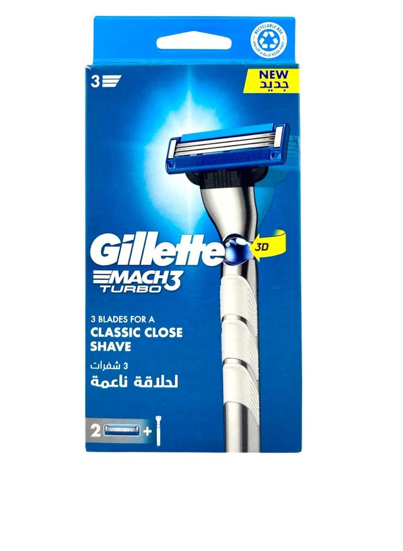 ماكينة حلاقة جيليت ماك 3 توربو بثلاث شفرات كلاسيكية للحلاقة الدقيقة (شفرتان) - Image 1