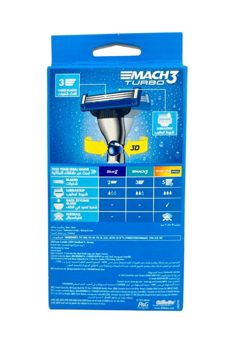 ماكينة حلاقة جيليت ماك 3 توربو بثلاث شفرات كلاسيكية للحلاقة الدقيقة (شفرتان) - Image 2