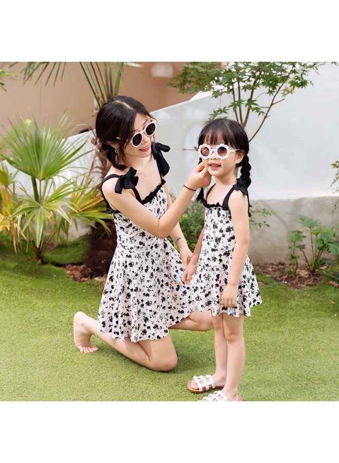 Direct Parent-Child Swimwear Fashion Small Fresh Print Slim Slim Belly Covering Skirt One-Piece Mother And Daughter Swimwear-Color:Adults Ybn- - Image 3
