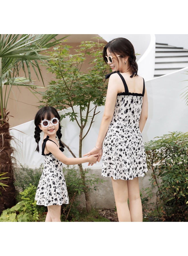 Direct Parent-Child Swimwear Fashion Small Fresh Print Slim Slim Belly Covering Skirt One-Piece Mother And Daughter Swimwear-Color:Adults Ybn- - Image 4