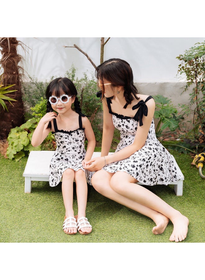 Direct Parent-Child Swimwear Fashion Small Fresh Print Slim Slim Belly Covering Skirt One-Piece Mother And Daughter Swimwear-Color:Adults Ybn- - Image 5