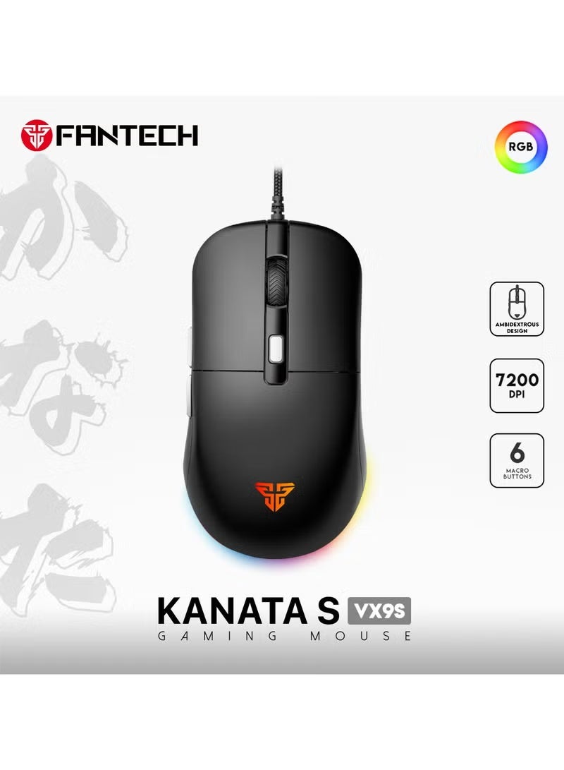 FANTECH High-performance wired gaming mouse, 7200 DPI, adjustable RGB lighting, 6 programmable buttons, 82G lightweight design, 10 million click lifespan, 60LPS tracking speed, 1.8m braided cable, eSports gaming mouse for PC and Mac, black - Image 1