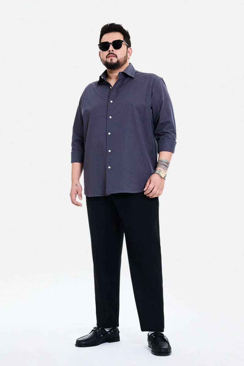 SNITCH Black Textured Regular Fit Formal Plus Size Trousers
