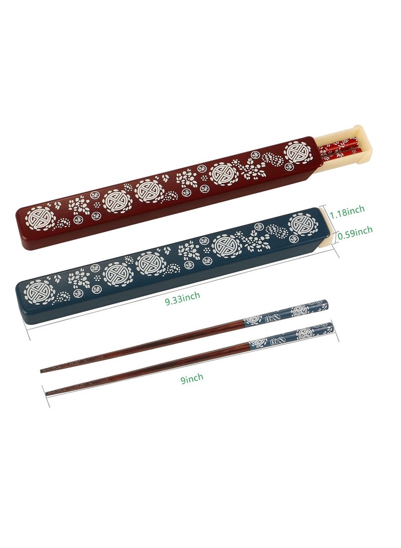 Excefore Portable Chopsticks Set with Case 2 Pairs Reusable Natural Wooden Chopsticks Japanese Style Eco-Friendly Chopsticks for Sushi Noodle Picnic Kitchen - Image 2