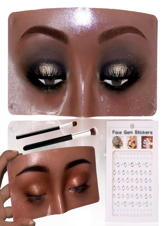 Penugo Silicone Makeup Mannequin Face, Makeup Practice Face Board for Makeup Artist Supplies, Mannequin Face for Makeup Practice with Makeup Brushes Rhinestones Sticker(Black) - Image 1