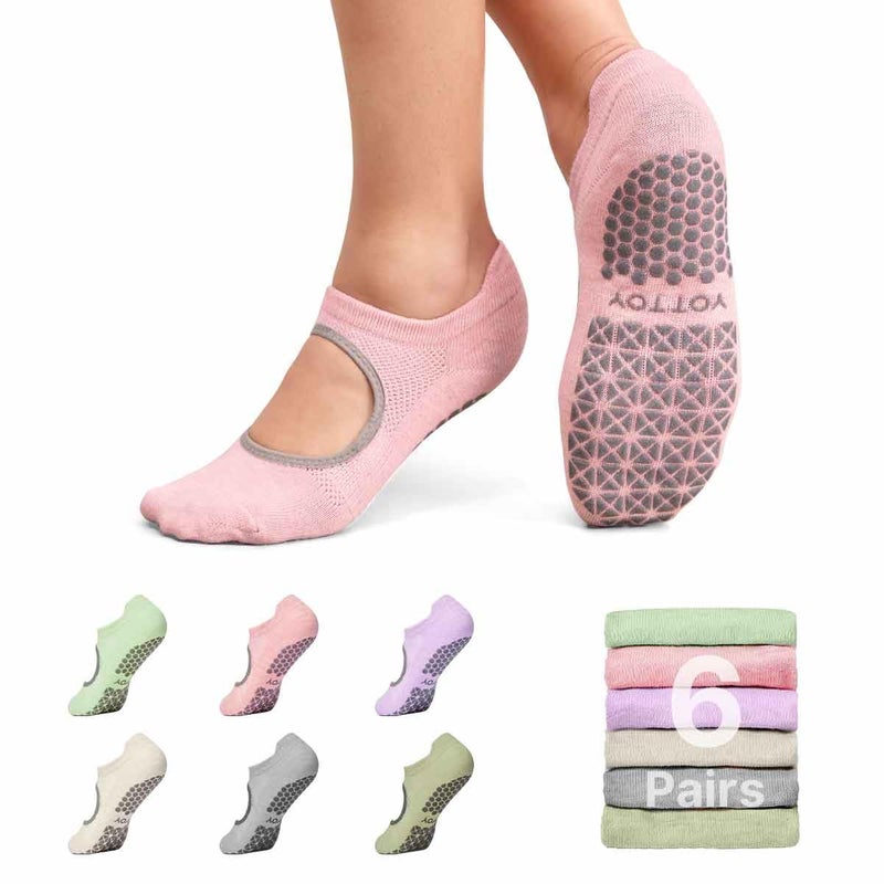 YOTTOY Pilates Socks for Women6 PairsBreathable GripEnhanced NonSlip Yoga Socks Durable Perfect for Home Workouts US Alpha One Size Regular Regular Multicolor - Image 2