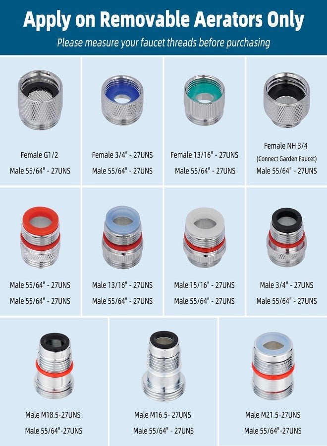 Hibbent 11 Pieces Faucet Adapter Kit, Kitchen Sink Brass Aerator Adapter Set, Male Female Sink Faucet Adapter Connecting Style Faucets, Standard Hose, Chrome Finished - Image 2