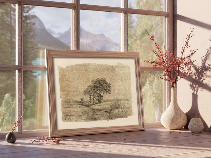 Kizbok Neutral Wall Art Decor Vintage Tree Sketch Canvas Prints Rustic Neutral Brown Tones Nature Drawing Oil Painting, Moody Antique Landscape Art Pictures for Bedroom, Farmhouse Wall Decor for Bathroom Home(8" x 10"-UNFRAMED) - Image 4