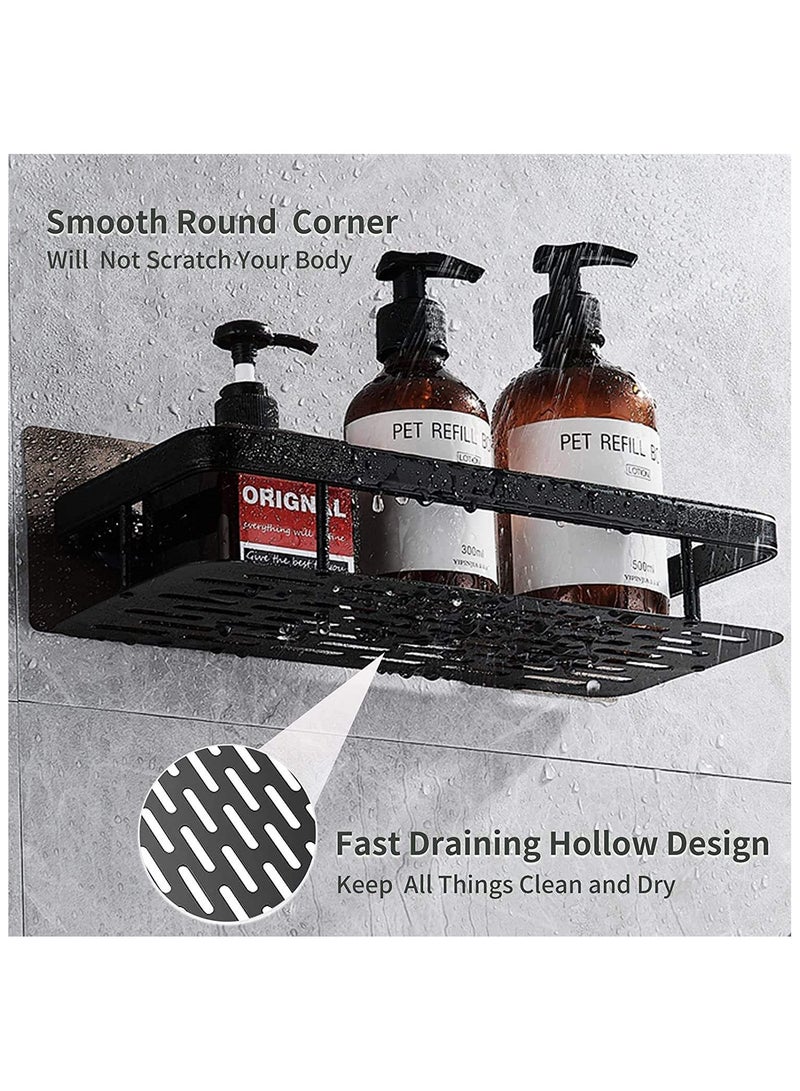سبولد رف دش، رف دش لاصق أسود للحمام، منظم حمام، منظم دش مثبت على الحائط بدون حفر، سلة مقاومة للصدأ للحمام والمرحاض والمطبخ (عبوة من قطعتين) - Image 3