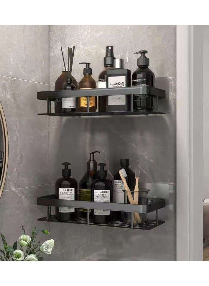 سبولد رف دش، رف دش لاصق أسود للحمام، منظم حمام، منظم دش مثبت على الحائط بدون حفر، سلة مقاومة للصدأ للحمام والمرحاض والمطبخ (عبوة من قطعتين) - Image 1