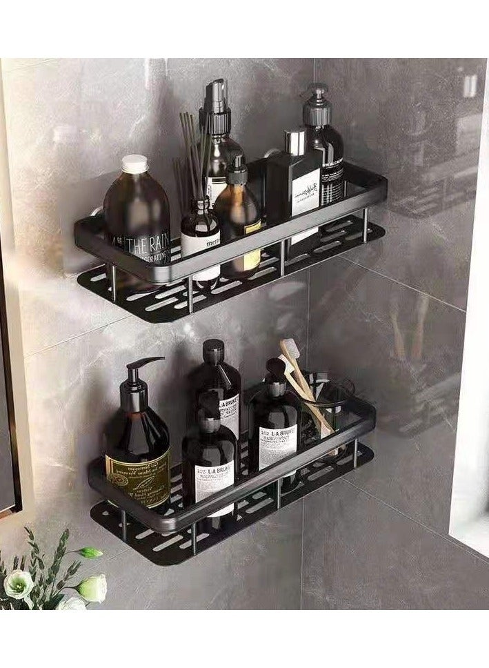 سبولد رف دش، رف دش لاصق أسود للحمام، منظم حمام، منظم دش مثبت على الحائط بدون حفر، سلة مقاومة للصدأ للحمام والمرحاض والمطبخ (عبوة من قطعتين) - Image 2