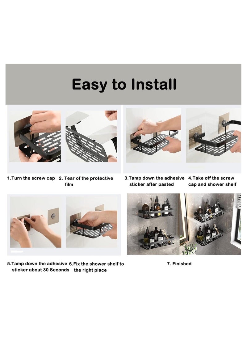 سبولد رف دش، رف دش لاصق أسود للحمام، منظم حمام، منظم دش مثبت على الحائط بدون حفر، سلة مقاومة للصدأ للحمام والمرحاض والمطبخ (عبوة من قطعتين) - Image 5