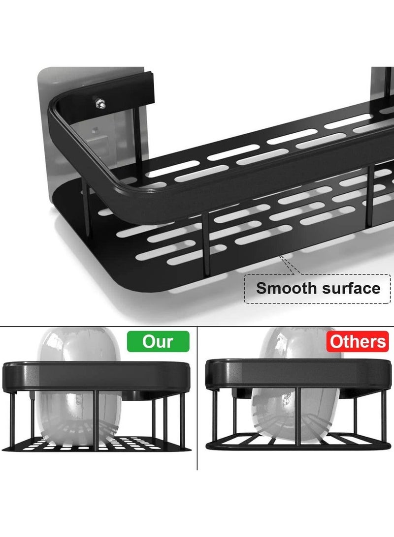 سبولد رف دش، رف دش لاصق أسود للحمام، منظم حمام، منظم دش مثبت على الحائط بدون حفر، سلة مقاومة للصدأ للحمام والمرحاض والمطبخ (عبوة من قطعتين) - Image 4