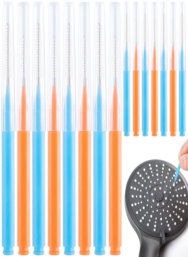 CustomyLife 15pcs Shower Head Cleaner Picks, Small Gaps Hole Anti Clogging Showerhead Cleaner Tool, Shower Nozzle Cleaning Brush for Household Bathroom Crevices- Blue & Orange - Image 1