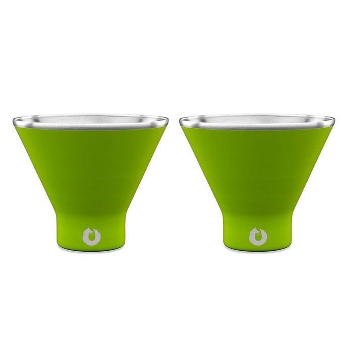 PREMIUM VACUUM INSULATED STAINLESS STEEL MARTINI GLASS SET OF 2 MARTINIS STAY ICY COLD STEMLESS COCKTAIL GLASSES ELEGANT HOME ENTERTAINING BOLD BEAUTIFUL BARWARE SET 8 OZ LIME