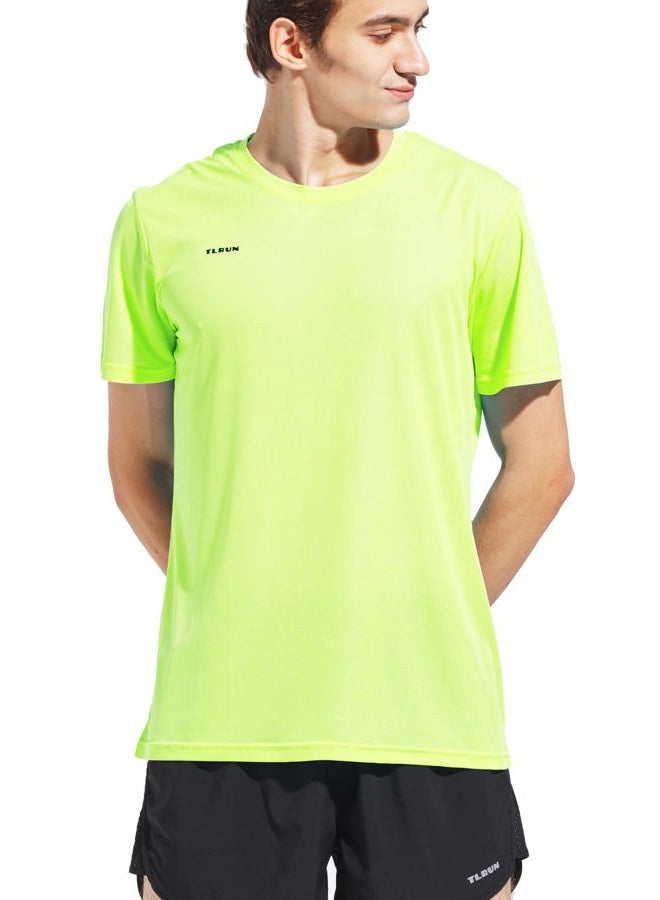 TLRUN Men's Ultra Lightweight Running Shirts, Dry Fit Marathon Top Tee, Cool Short Sleeve Athletic T-Shirts(Large, Yellow) - Image 2