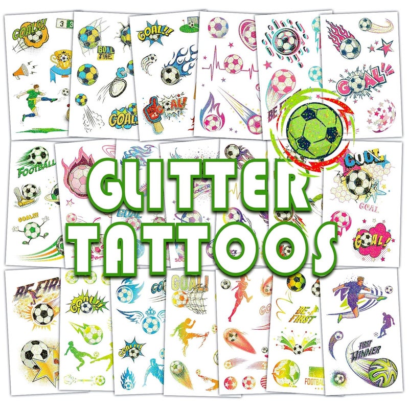 Konsait 20 Sheets Glitter Tattoos for Kids - Soccer, Football & Sports Themed Washable Tattoos