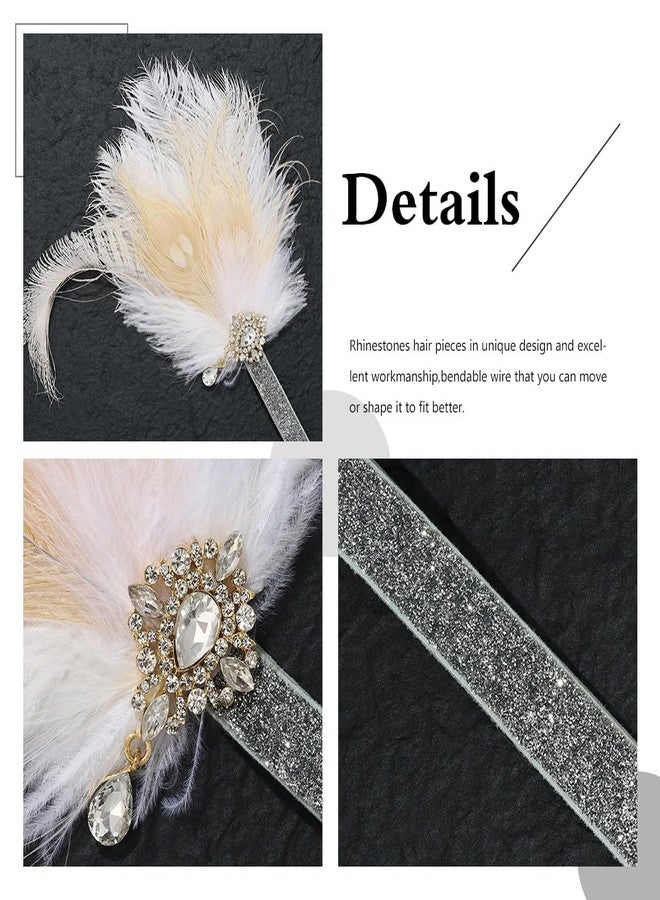 GENBREE 1920s Flapper Headband White Feather Headpiece Peacock Fascinator Hair Accessories for Women - Image 5