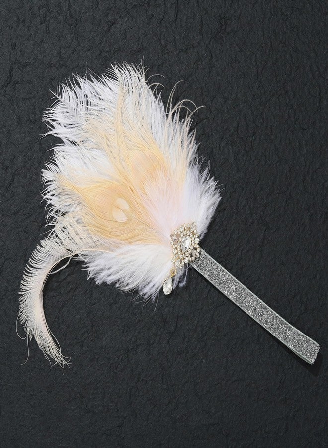 GENBREE 1920s Flapper Headband White Feather Headpiece Peacock Fascinator Hair Accessories for Women - Image 2