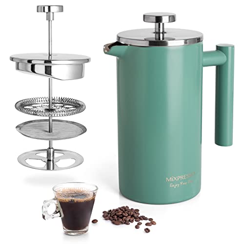 Mixpresso Green Stainless Steel French Press Coffee Maker 26 Oz 770 Ml, Double Wall Insulated French Press Stainless Steel, Easy Clean Tea Brewer, Easy Press Durable Metal Coffee Press - Image 1
