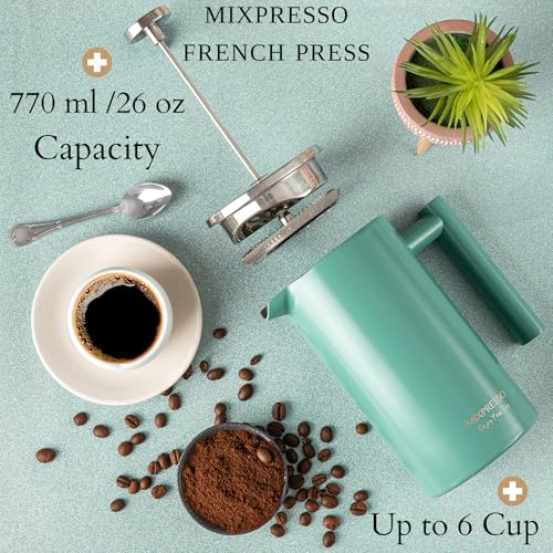 Mixpresso Green Stainless Steel French Press Coffee Maker 26 Oz 770 Ml, Double Wall Insulated French Press Stainless Steel, Easy Clean Tea Brewer, Easy Press Durable Metal Coffee Press - Image 4