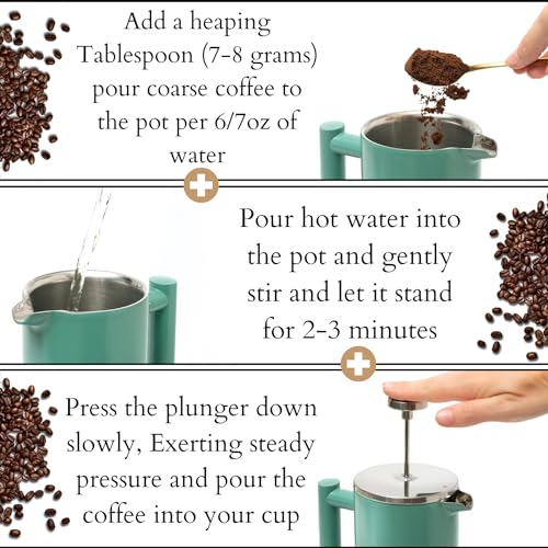 Mixpresso Green Stainless Steel French Press Coffee Maker 26 Oz 770 Ml, Double Wall Insulated French Press Stainless Steel, Easy Clean Tea Brewer, Easy Press Durable Metal Coffee Press - Image 3
