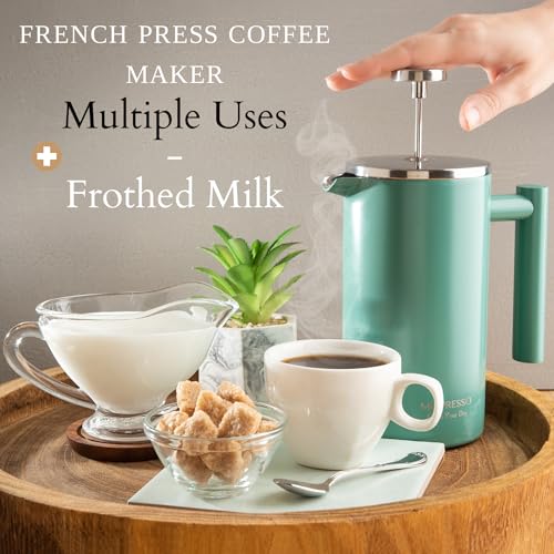 Mixpresso Green Stainless Steel French Press Coffee Maker 26 Oz 770 Ml, Double Wall Insulated French Press Stainless Steel, Easy Clean Tea Brewer, Easy Press Durable Metal Coffee Press - Image 5
