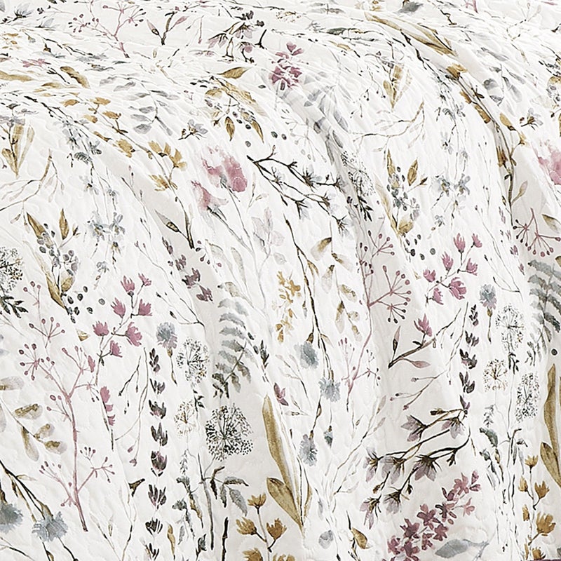MarCielo Floral Botanical Quilt Set Soft Lightweight Polyester Reversible Bedspread All Season Cottage Farmhouse Bedding Set (Ivory Floral,Queen (95"x95")) - Image 5