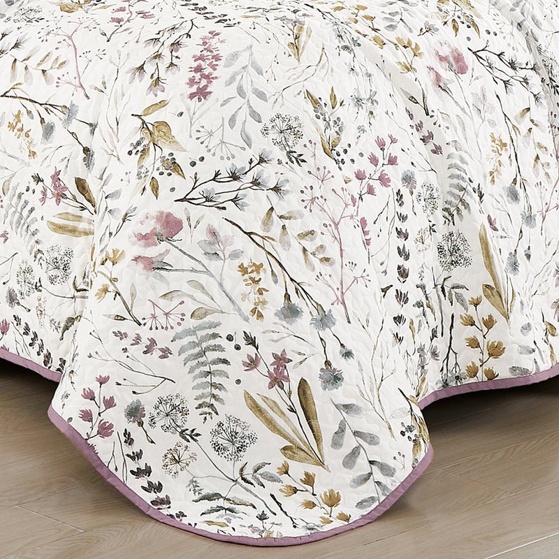 MarCielo Floral Botanical Quilt Set Soft Lightweight Polyester Reversible Bedspread All Season Cottage Farmhouse Bedding Set (Ivory Floral,Queen (95"x95")) - Image 2