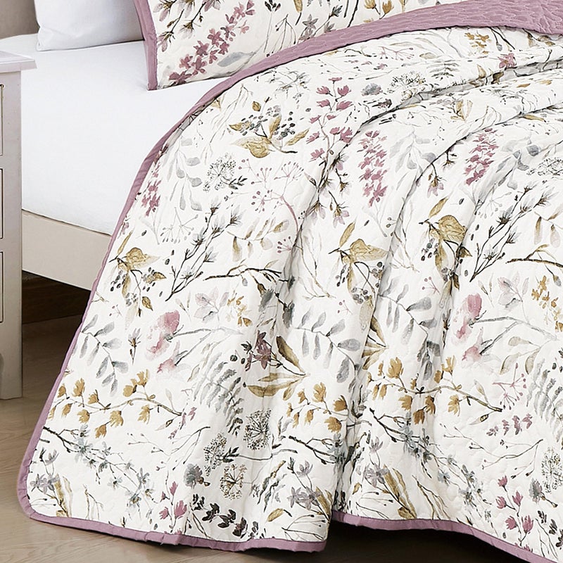 MarCielo Floral Botanical Quilt Set Soft Lightweight Polyester Reversible Bedspread All Season Cottage Farmhouse Bedding Set (Ivory Floral,Queen (95"x95")) - Image 4