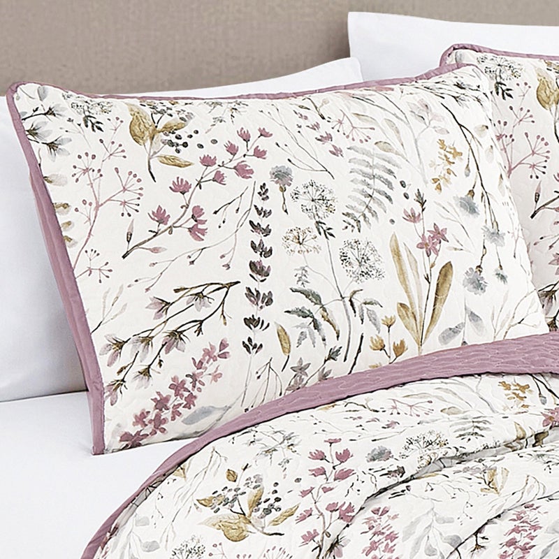MarCielo Floral Botanical Quilt Set Soft Lightweight Polyester Reversible Bedspread All Season Cottage Farmhouse Bedding Set (Ivory Floral,Queen (95"x95")) - Image 3