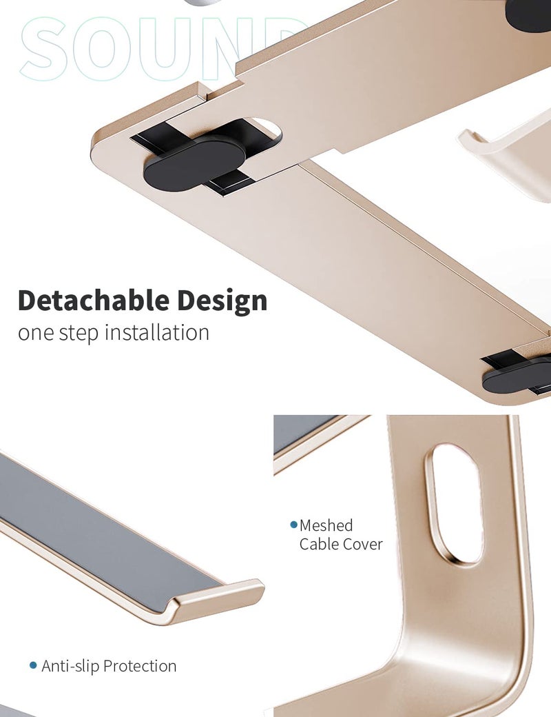 SOUNDANCE Laptop Stand, Aluminum Computer Riser, Ergonomic Laptops Elevator for Desk, Metal Holder Compatible with 10 to 15.6 Inches Notebook Computer, Champagne Gold - Image 5
