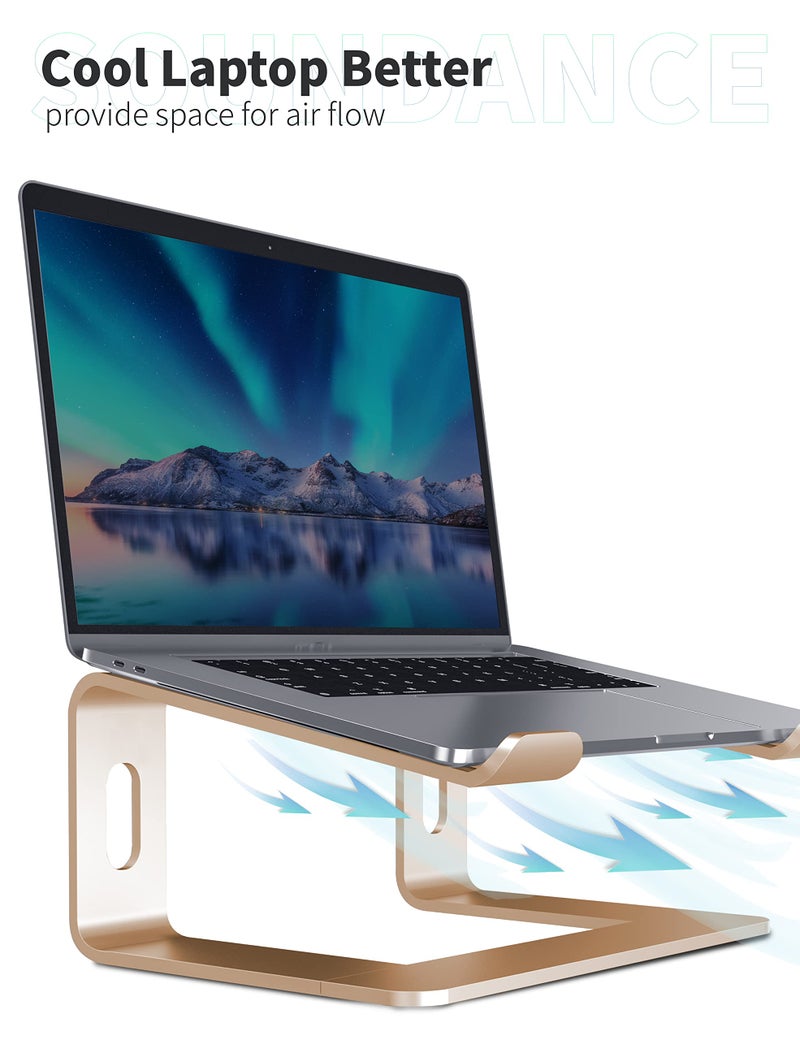 SOUNDANCE Laptop Stand, Aluminum Computer Riser, Ergonomic Laptops Elevator for Desk, Metal Holder Compatible with 10 to 15.6 Inches Notebook Computer, Champagne Gold - Image 4