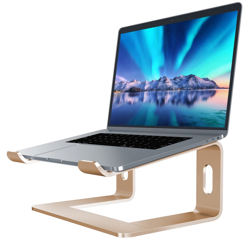 SOUNDANCE Laptop Stand, Aluminum Computer Riser, Ergonomic Laptops Elevator for Desk, Metal Holder Compatible with 10 to 15.6 Inches Notebook Computer, Champagne Gold - Image 1