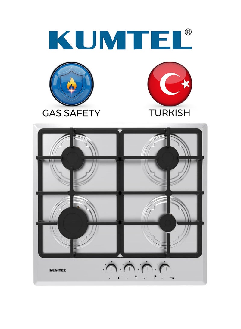 Kumtel Built-In Gas Cooker - Size 60 cm - 4 Burners - Full Safety - Turkish - Steel - M6-40BF/H - Image 1