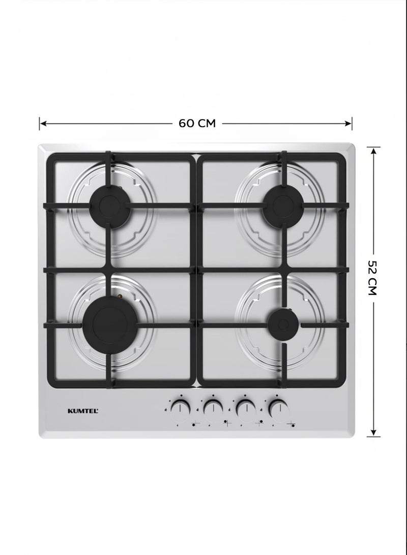 Kumtel Built-In Gas Cooker - Size 60 cm - 4 Burners - Full Safety - Turkish - Steel - M6-40BF/H - Image 3