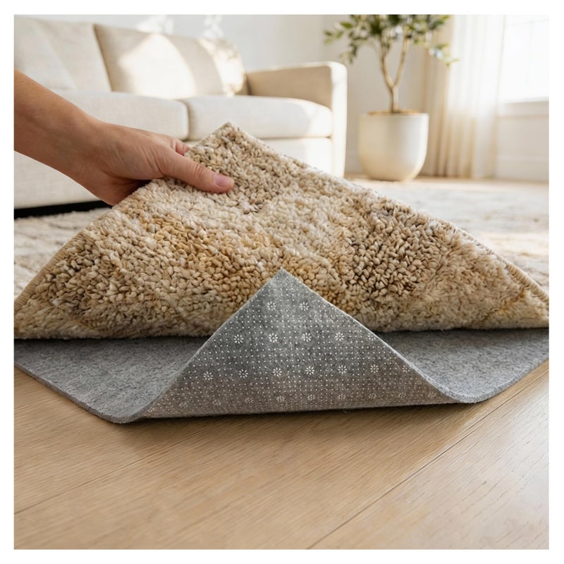 كومفي باد - وسادة سجاد فاخرة من اللباد بنقاط ثلاثية الأبعاد من مادة PVC على الجانب الخلفي، مقاس 2 × 3 قدم، سمك 1/6 بوصة، مانع انزلاق مبطن للسجاد، مناسب للأرضيات الخشبية والفينيل والباركيه والحجر والسجاد والبلاط، يحمي الأرضيات تحت السجاد. - Image 1