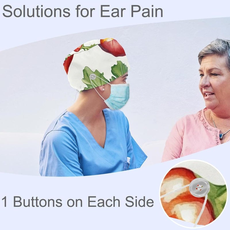 Adjustable Working Cap, 4 Packs Cartoon Vegetable (3) Surgical Cap Sweatband, Tie Back Hat - Image 2