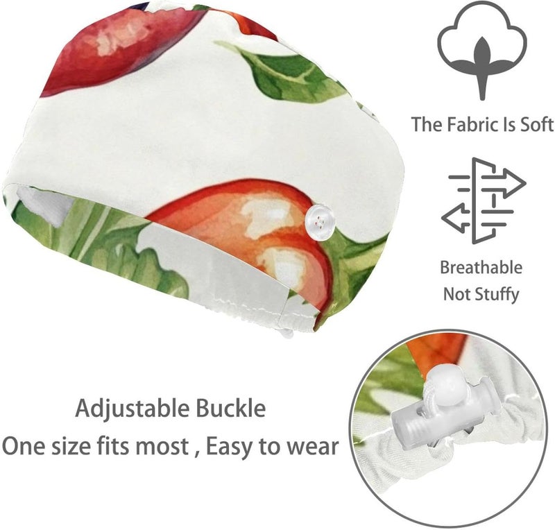 Adjustable Working Cap, 4 Packs Cartoon Vegetable (3) Surgical Cap Sweatband, Tie Back Hat - Image 3
