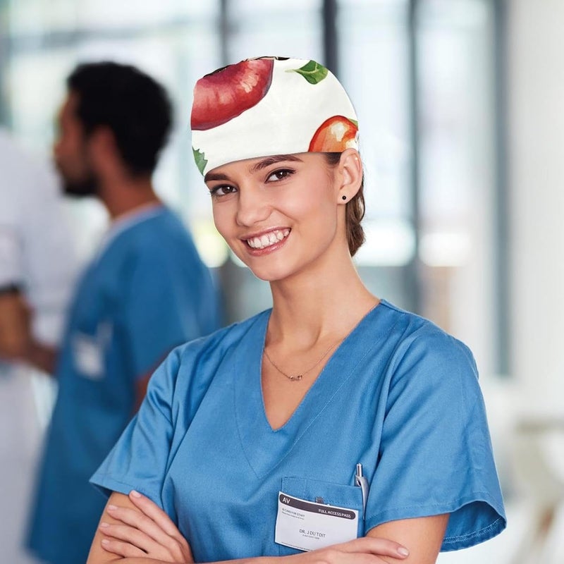 Adjustable Working Cap, 4 Packs Cartoon Vegetable (3) Surgical Cap Sweatband, Tie Back Hat - Image 5
