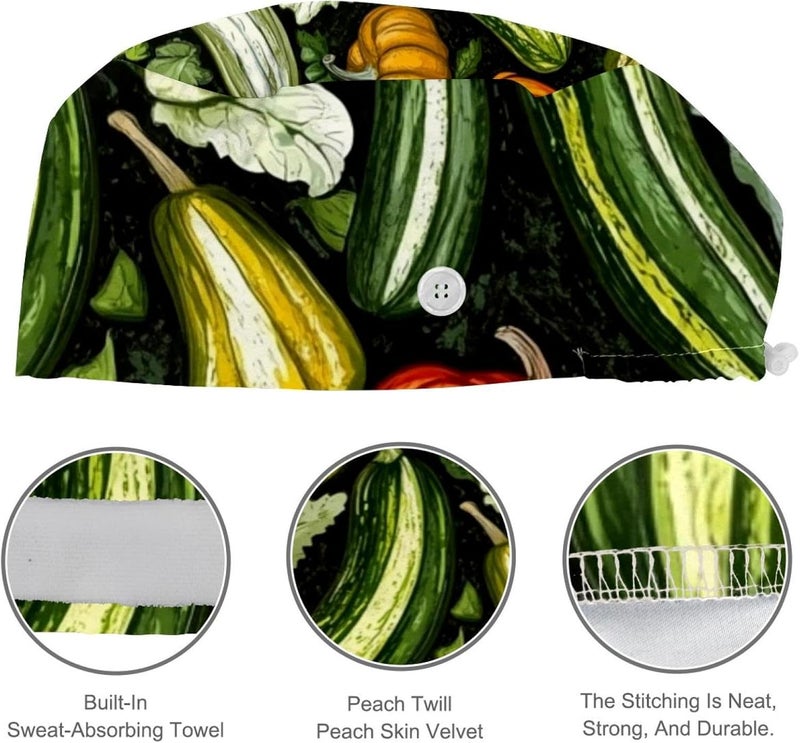 Adjustable Working Cap, 4 Packs Cartoon Vegetable (3) Surgical Cap Sweatband, Tie Back Hat - Image 4
