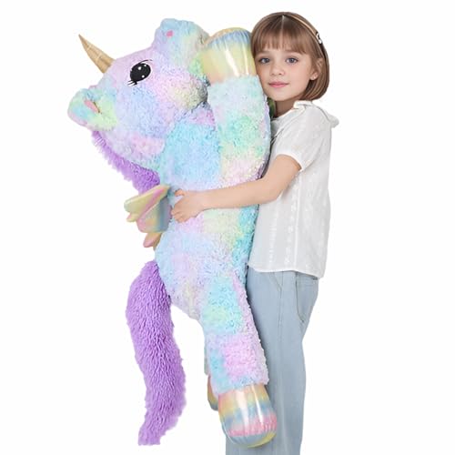 FFxiong 44 Inch Giant Rose Rainbow Unicorn Stuffed Animal Plush Toy with Wings Soft Cute Large Unicorn Plushies Animals Body Pillow Gift for Children Boy Girl Kids Birthday Valentine Room Decorations - Image 5