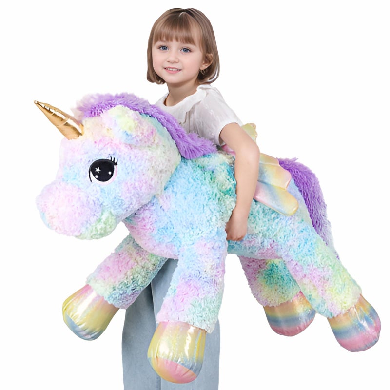FFxiong 44 Inch Giant Rose Rainbow Unicorn Stuffed Animal Plush Toy with Wings Soft Cute Large Unicorn Plushies Animals Body Pillow Gift for Children Boy Girl Kids Birthday Valentine Room Decorations - Image 3