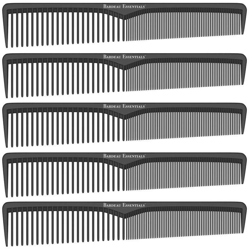 Styling Comb 5 Pack  Professional 7 Inch Black Carbon Fiber Anti Static Chemical And Heat Resistant Comb For All Hair Types  Fine and Wide Tooth Comb For Men and Women  By Bardeau Essentials