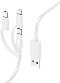 HAMA 3-in-1 Micro-USB Cable, Adapter for USB-C, Lightning, 1m, White HAMA187200