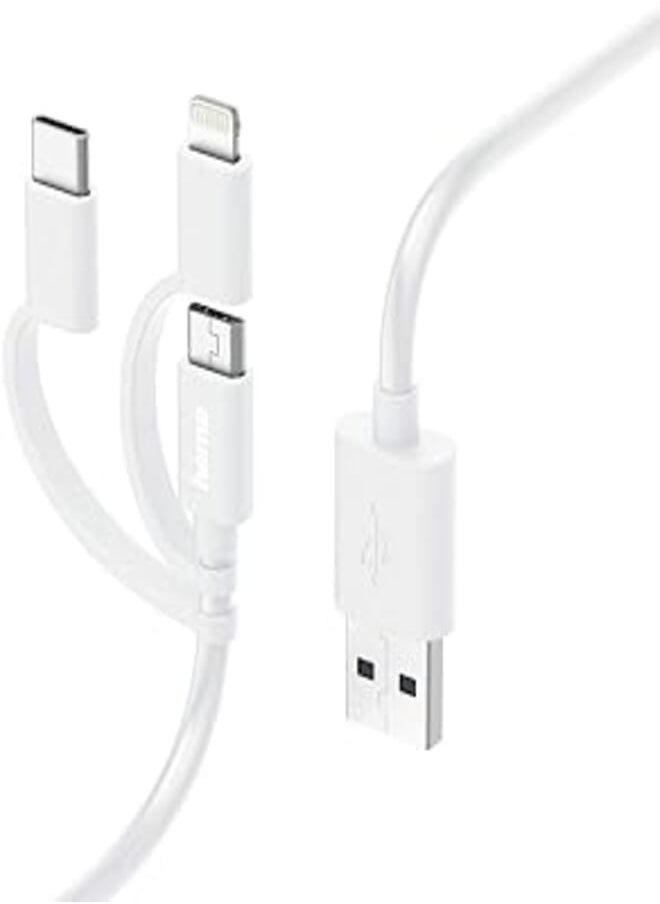Generic - HAMA 3-in-1 Micro-USB Cable, Adapter for USB-C, Lightning, 1m, White HAMA187200 - Image 1
