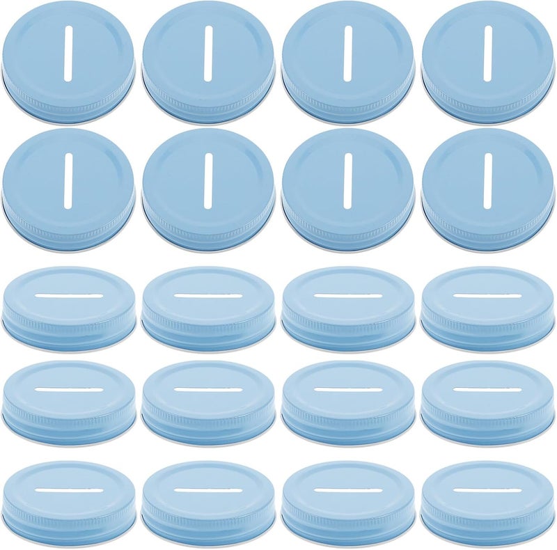 20pcs 70mm Tinplate Wide Mouth Mason Jar Lids Coin Bank Slot Covers for Canning Jars Reusable Piggy Bank Caps Blue - Image 1